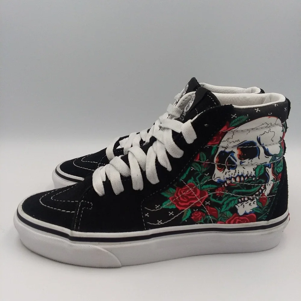 Vans Sk8-Hi Skull Rose Black High Top Sneakers Shoes US Women's 5 / Men's‎ 3.5